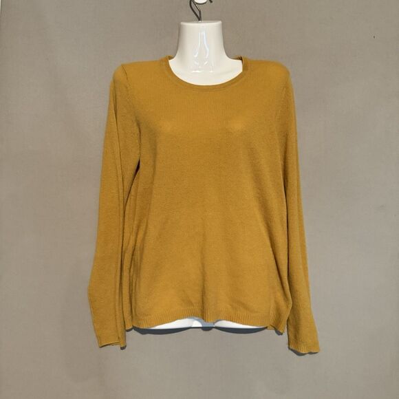 Tahari 100% Cashmere Sweater Medium Gold Mustard Womens Preppy Luxe Crew Neck - Picture 1 of 7